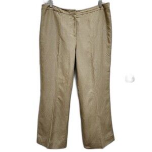 Tahari ASL Mix Pants Women 16P Tan Brown Linen Blend Flat Wide Leg Pockets Lined
